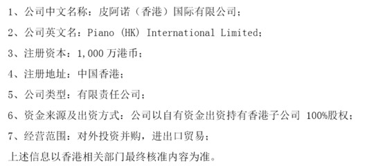 皮阿诺斥资千万港元设立香港子公司 深化全球化战略的棋局